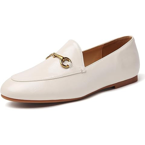 Women's Loafers Slip on Flats Metal Chain Closed Square Toe Dress Shoes | Amazon (US)