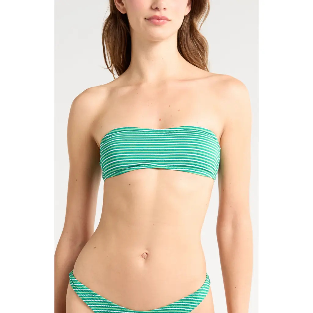 PacSun Emily Stripe Bandeau Bikini Top in Green White Striped at Nordstrom Rack, Size Large | Nordstrom Rack