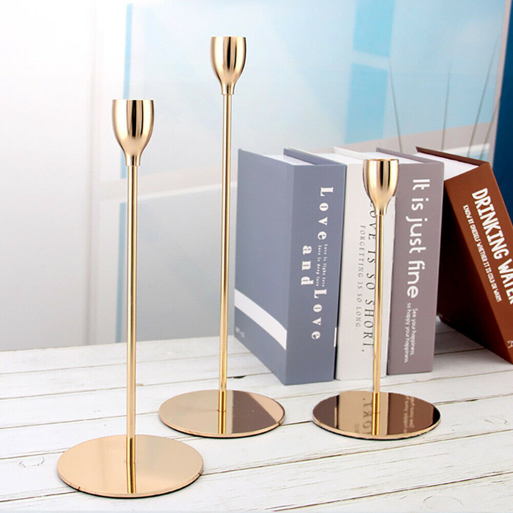 3 Sizes Tall Gold Candlesticks Candle Holder Elegant Design Set Of 3 Wide Base - Walmart.com | Walmart (US)