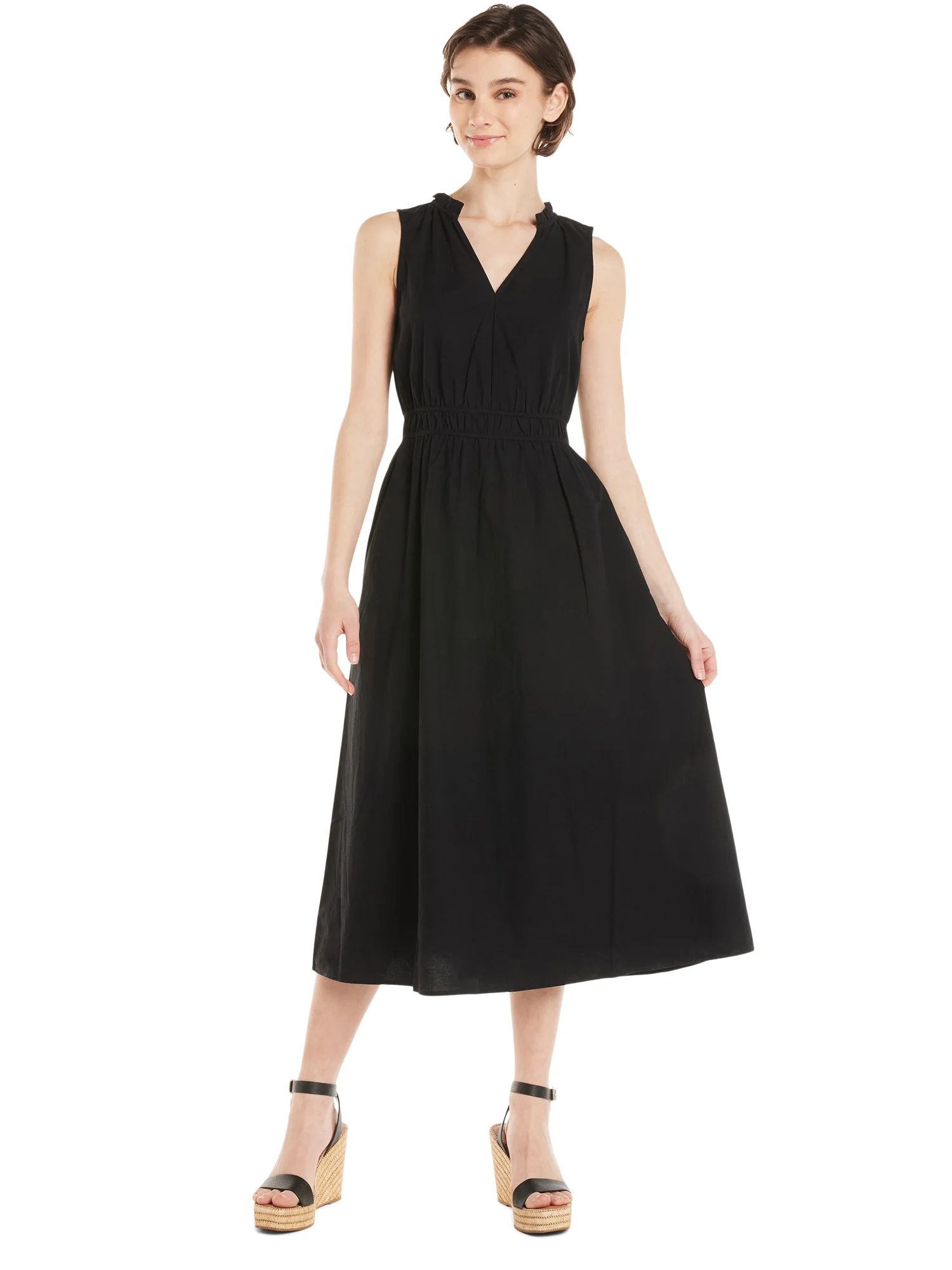 Time and Tru Women's Ruched Bodice Midi Dress, Sizes XS-XXXL - Walmart.com | Walmart (US)