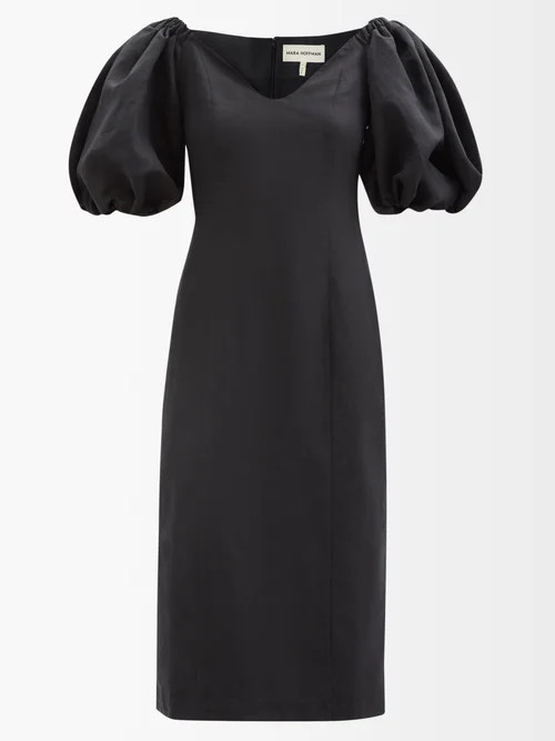 Mara Hoffman - Namari Puff-sleeve Linen-blend Dress - Womens - Black | Matches (US)
