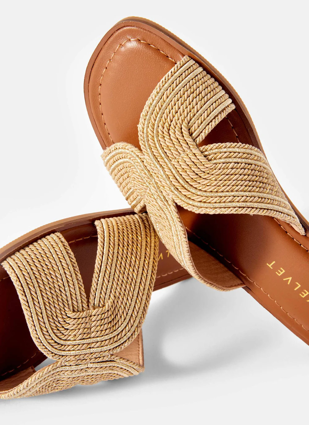 Darcie Gold Rope Flat Sandals | Mint Velvet