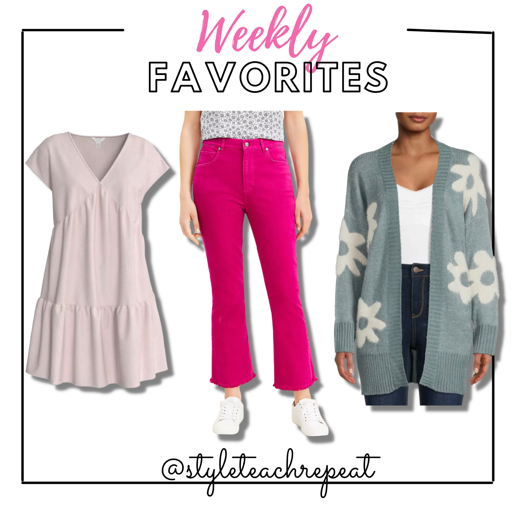 This weeks Favorites! 
Dress- Walmart
Pink Pants - Loft 
Cardigan - Walmart 

#LTKworkwear #LTKunder50 #LTKSeasonal