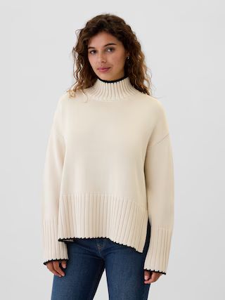 Oversized 24/7 Split-Hem Mockneck Sweater | Gap Factory