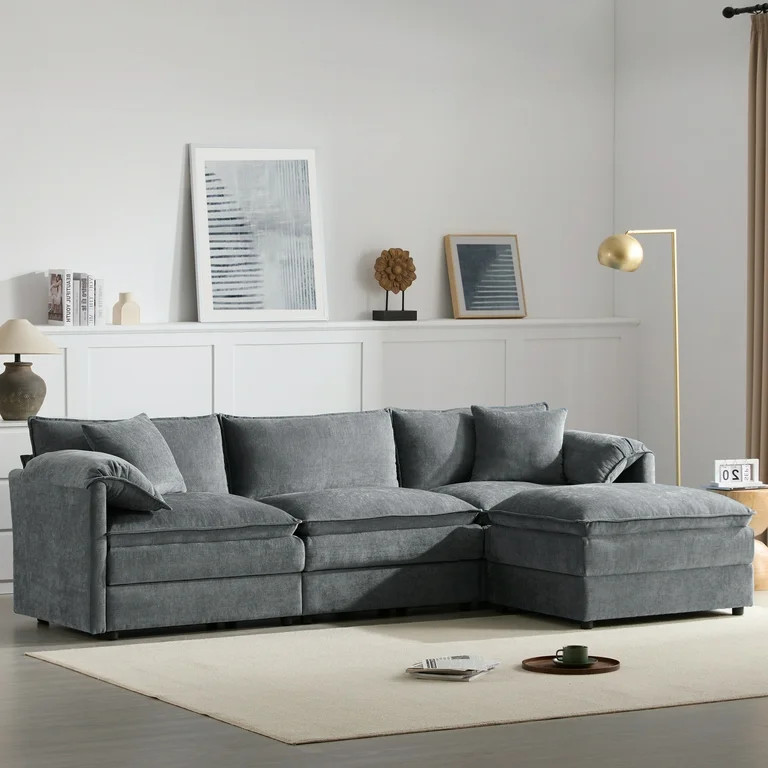 103.5" Chenille Modular Sectional Sofa with Deep and Wide Seat,L Shaped Cloud Couch Set with Doub... | Walmart (US)