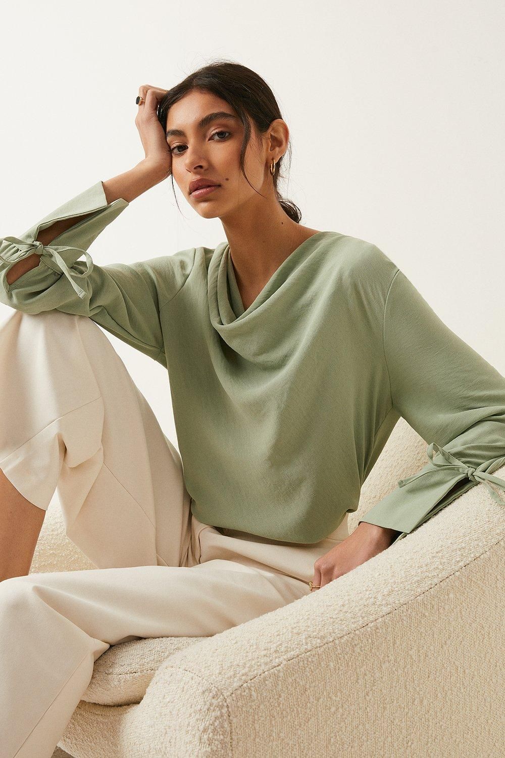 Cowl Neck Woven Crepe Top | Oasis UK & IE 