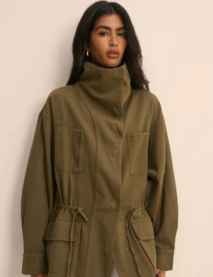 Khaki Green Funnel Neck Corby Utility Jacket | Nobody's Child