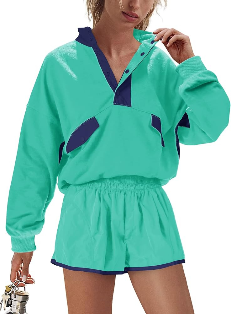Nirovien Womens Workout Sets Short Athletic Set Activewear 2 Piece Outfits Pullover Sweatshirt an... | Amazon (US)