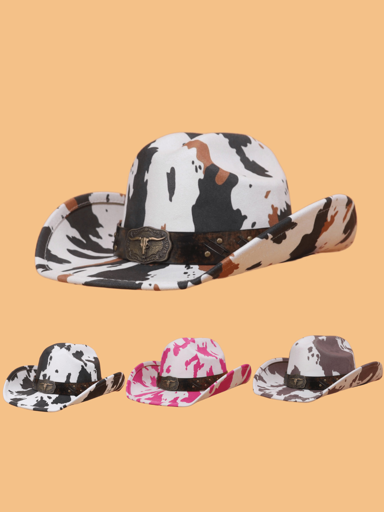 1pc Unisex Cow Pattern Western Style Cowboy Hat, Stylish Textured Felt Vintage Soft Knitted Hat, ... | SHEIN