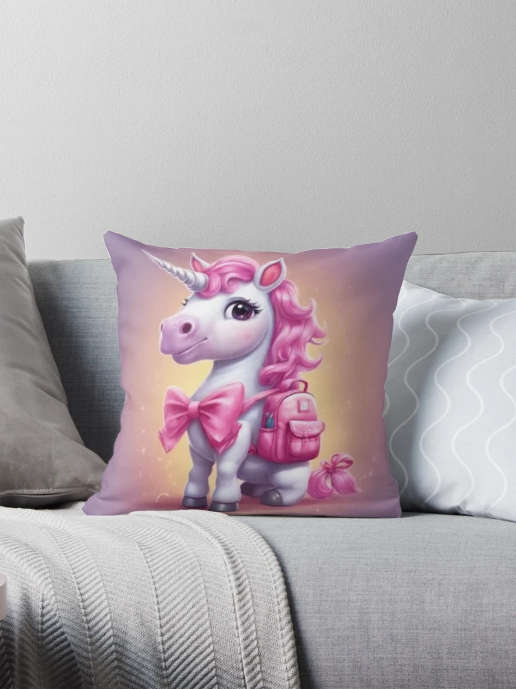 Unicorn with a pink backpack  Pillow | Redbubble (US)