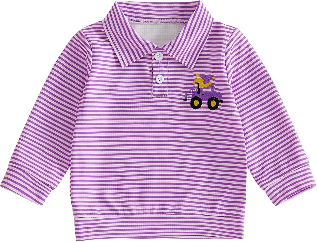GOOCHEER Toddler Baby Boy Mardi Gras Outfit Carnival Striped Long Sleeve Polo Shirt Button Up Pul... | Amazon (US)
