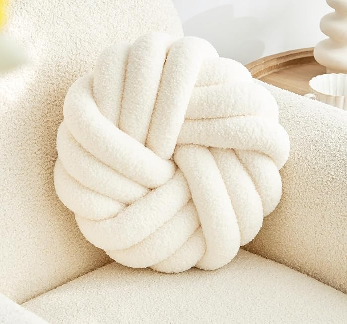 Vdoioe Cream White Knot Pillow 13.7'' Round Throw Pillow Soft Plush Knot Ball Pillow Handmade Kno... | Amazon (US)