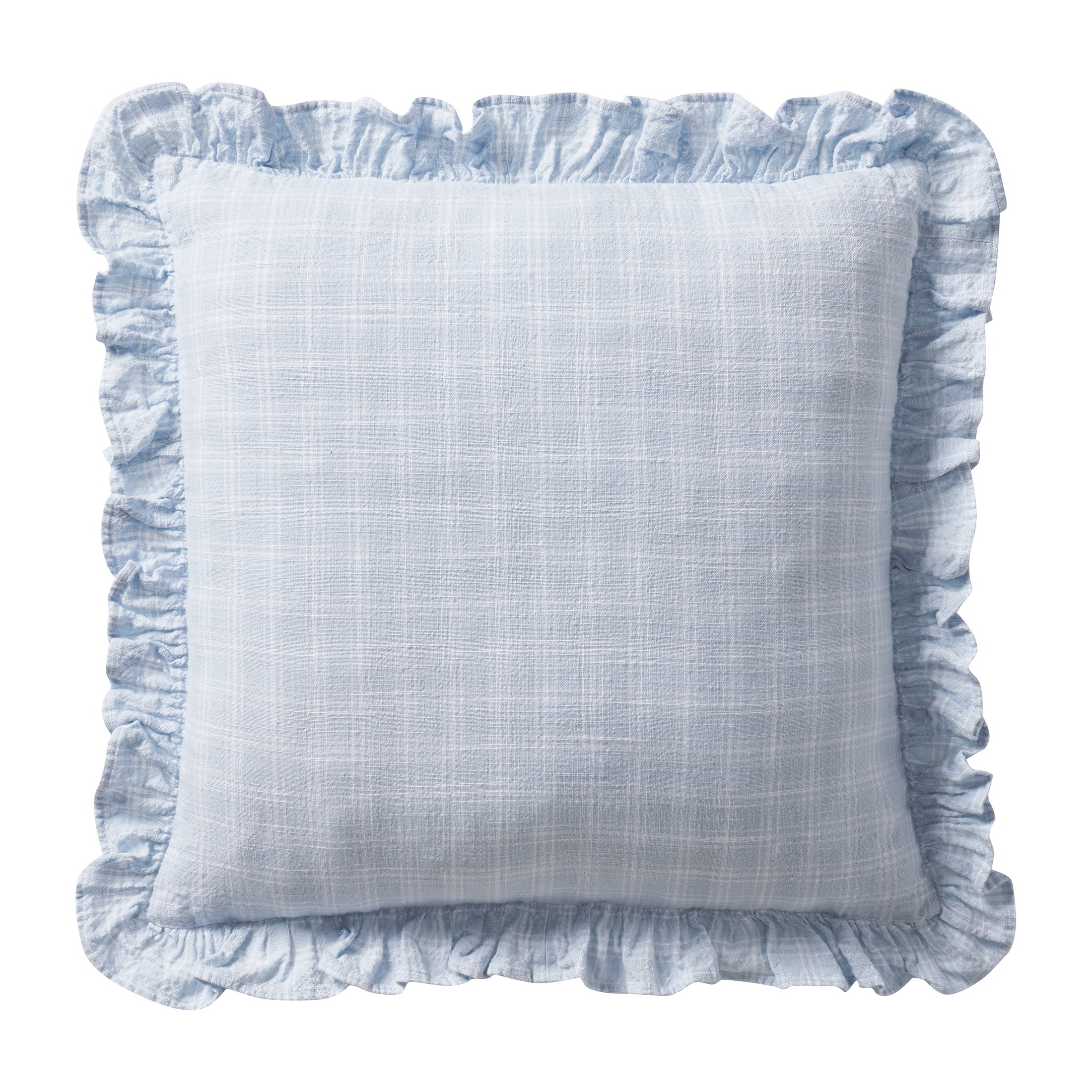 My Texas House 18" x 18" Blue Ruffle Plaid Cotton Decorative Pillow | Walmart (US)