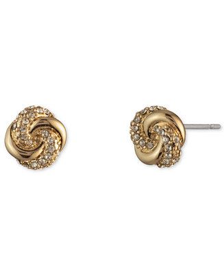 Lauren Ralph Lauren Gold-Tone Pavé Knot Stud Earrings - Macy's | Macy's