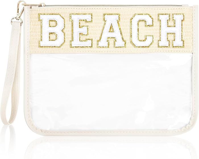 SOIDRAM BEACH Bag BEACH Sunscreen Makeup Bag Chenille Letter Pouch Clear Travel Zipper Nylon Cosm... | Amazon (US)