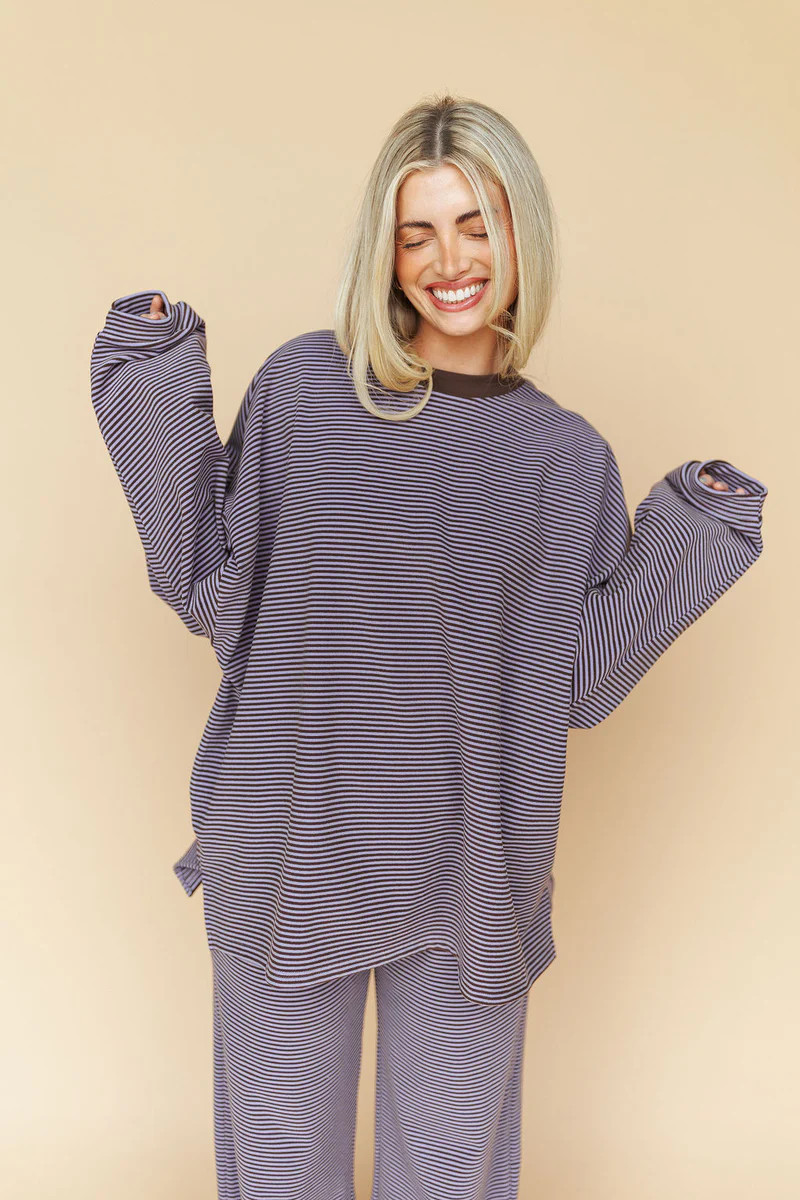 Porter Fleece Stripe Top in Lavender | Henly
