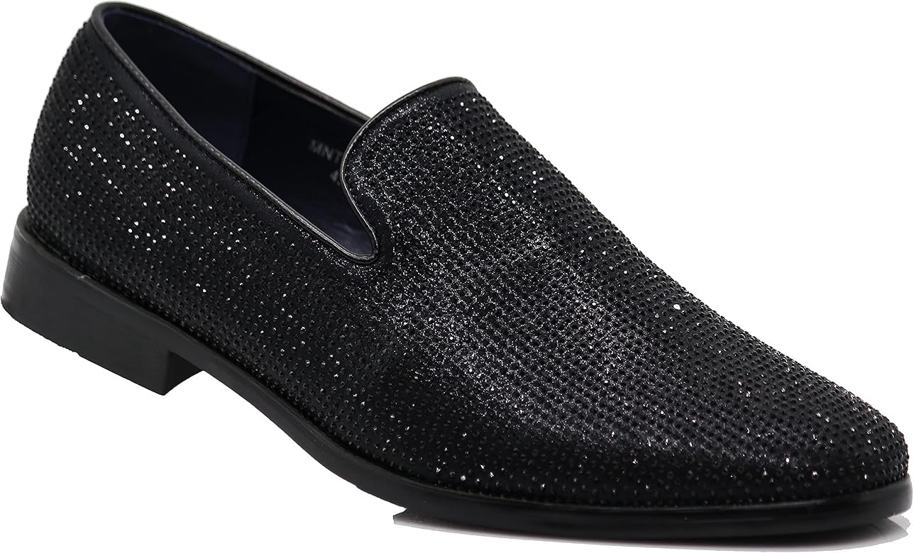 SPK24 Men Vintage Spikes Sparkle Formal Tuxedo Stage Fashion Slip On Loafer Dress Shoes | Amazon (US)