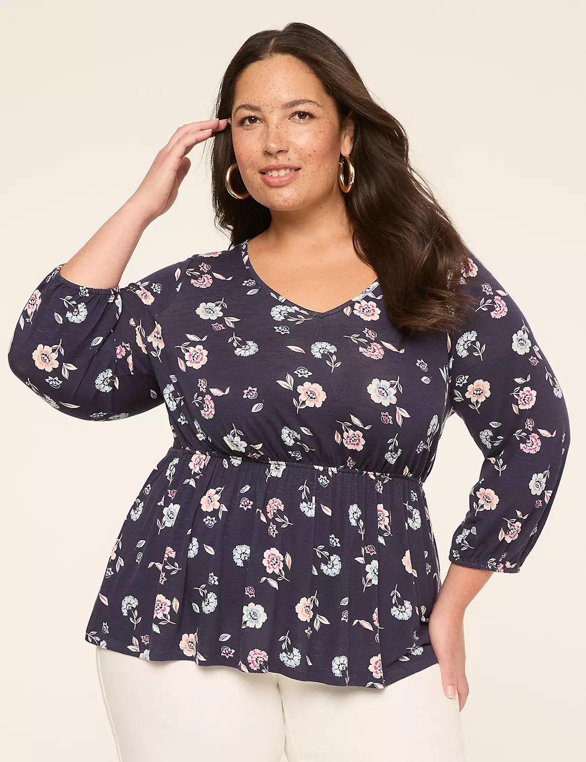 3/4 Sleeve V-Neck Cinched Waist Top | Lane Bryant (US)