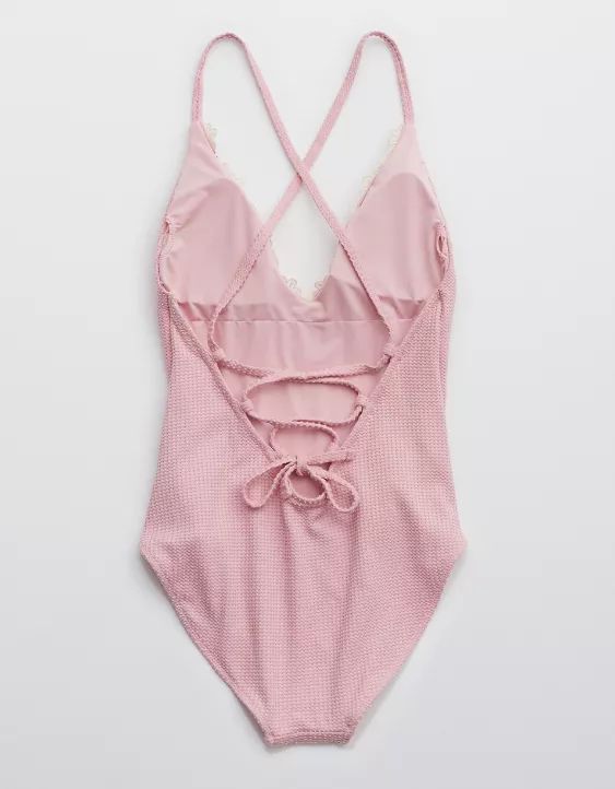 Aerie Waffle V Neck One Piece Swimsuit | American Eagle Outfitters (US & CA)