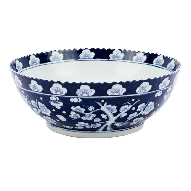 BLUE PLUM BLOSSOM SCALLOPED BOWL | Jansen Home