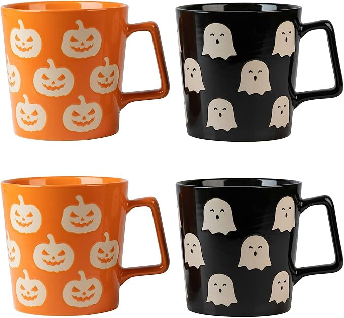 10 Strawberry Street Halloween Jack O Lantern & Ghost 20 oz Wax Resist Mugs, Black/Orange | Amazon (US)