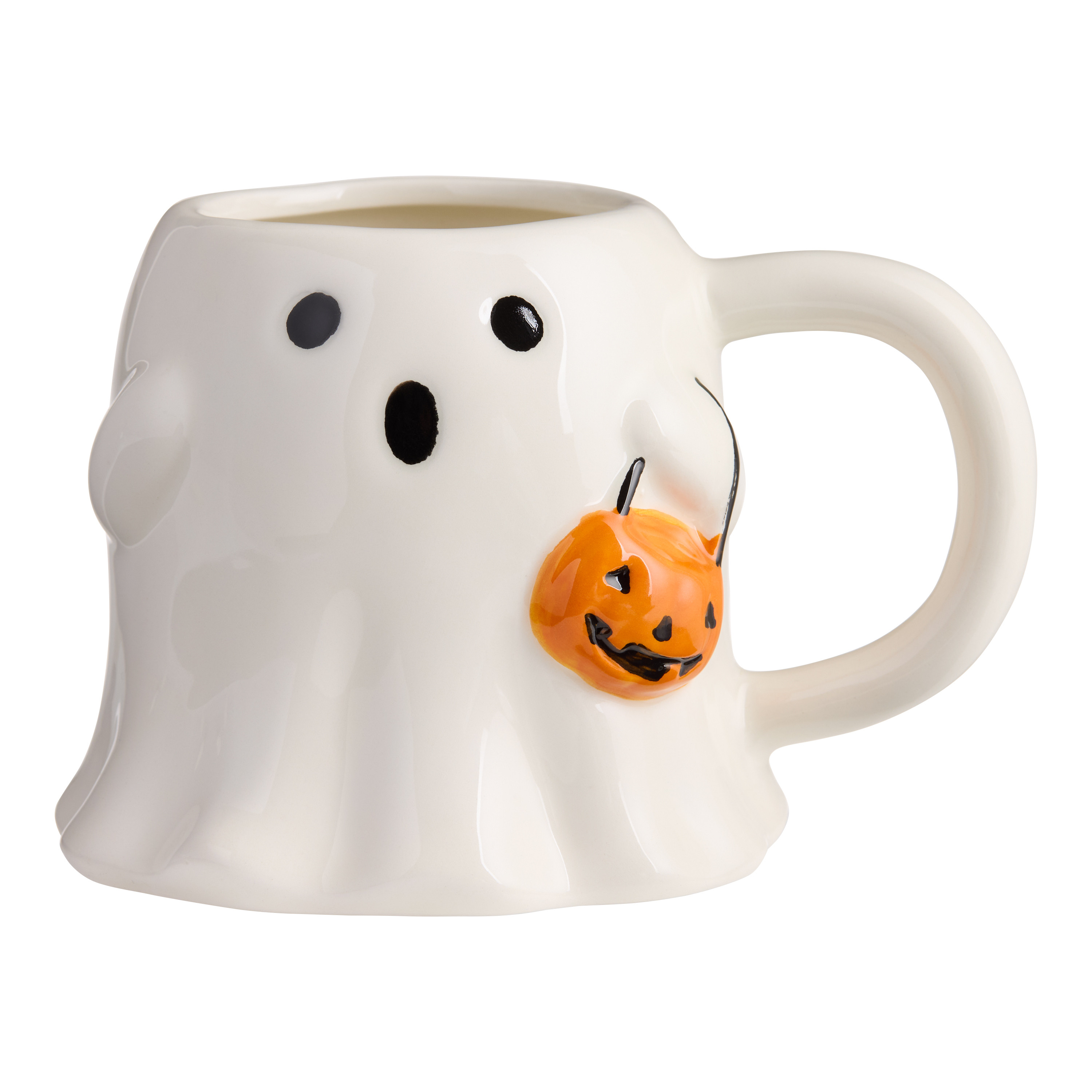 White Trick or Treat Ghost Hand Painted Figural Ceramic Mug | World Market