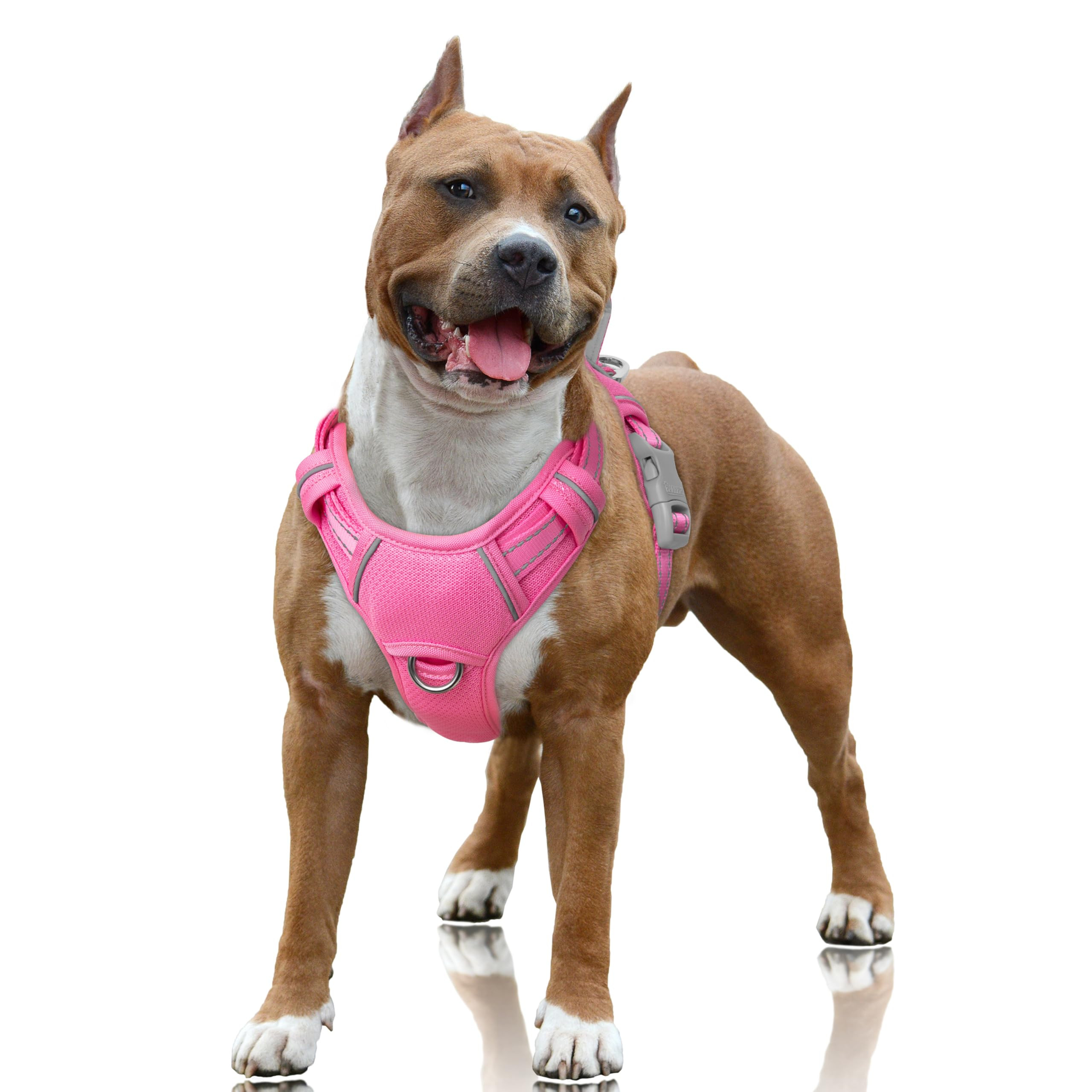 BARKBAY No Pull Dog Harness Large Reflective Dog Harness with Front Clip and Easy Control Handle for Walking Training Running with ID tag Pocket(Pink,L) | Amazon (US)