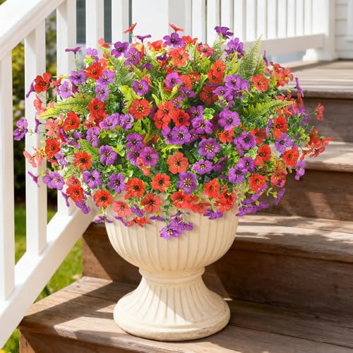 Homsunny Artificial Flowers for Outdoors, 12 PCS Faux Silk Flower with Artificial Fern Spring Decoration, Fake Outdoor Flowers UV Resistant No Fade Artificial Plants Front Porch Garden Patio Decor | Amazon (US)