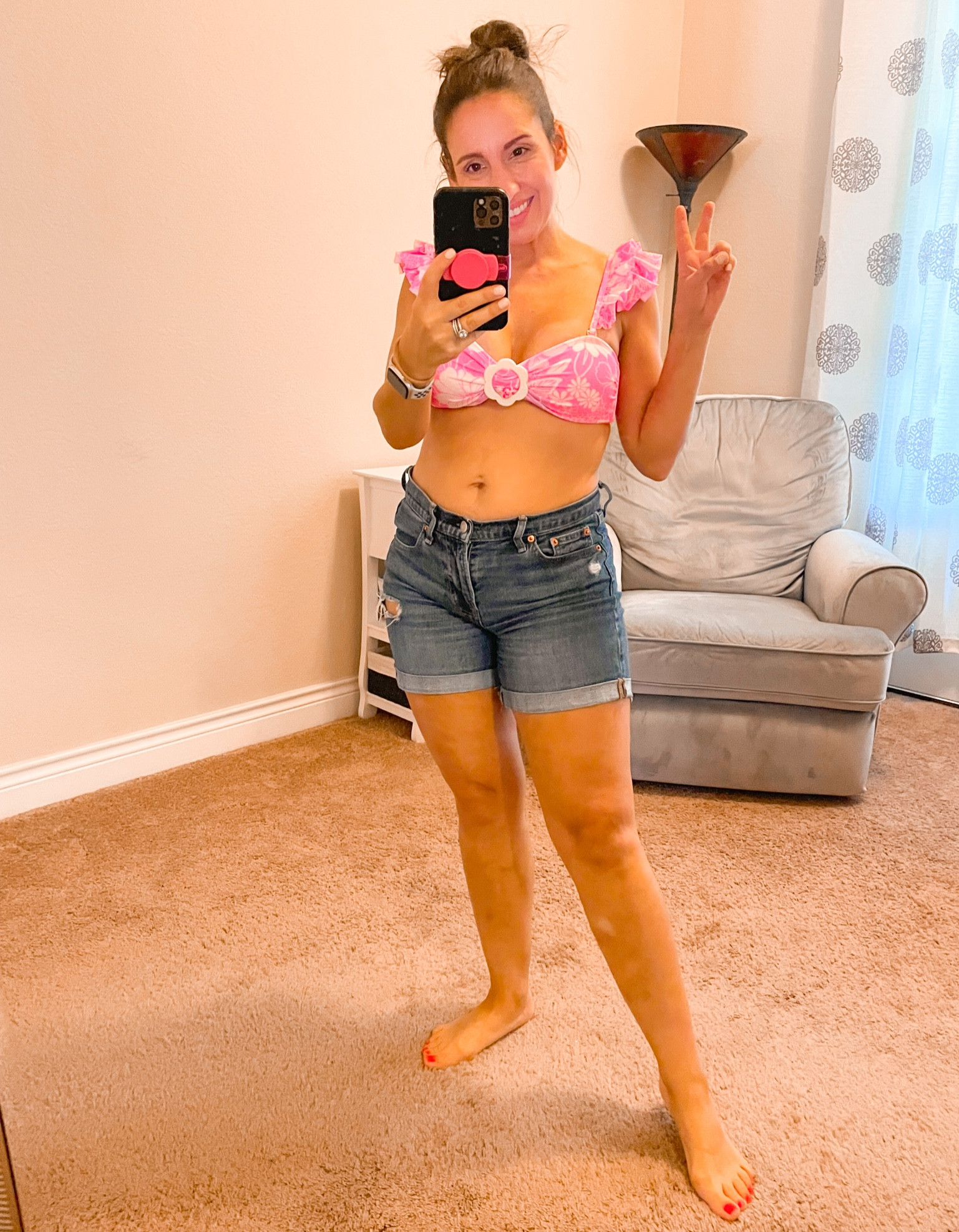 Pink bikini top and jean shorts. My summer staples for pool time  

#LTKSeasonal #LTKswim #LTKunder50
