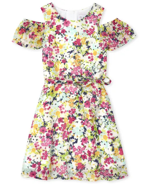 Girls Floral Cold Shoulder Dress - simplywht | The Children's Place