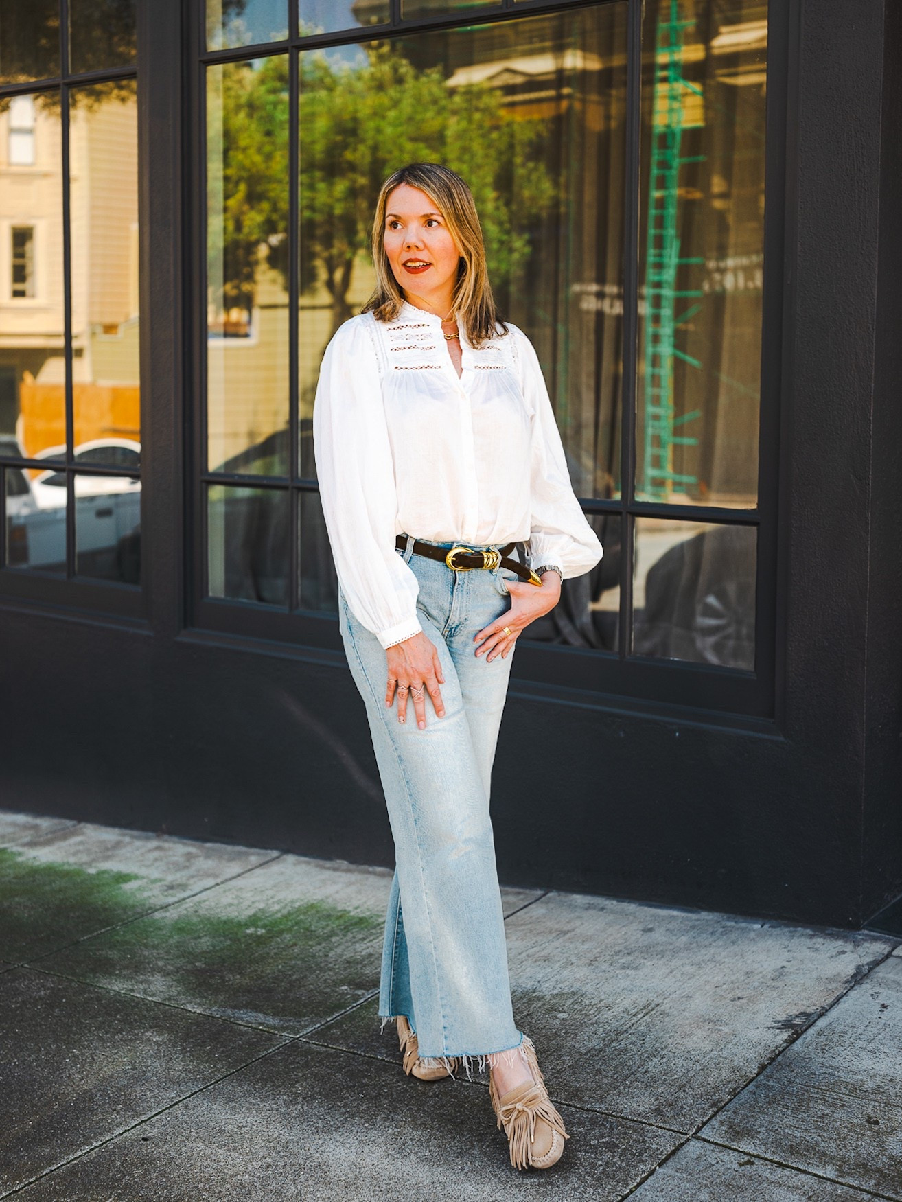 My white lacy blouse and fringed loafers are on sale this weekend 🙌

#LTKSaleAlert #LTKOver40 #LTKFindsUnder100