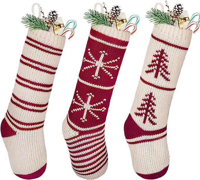 LimBridge Christmas Stockings, 3 Pack 20 inches Large Knit Knitted Classic Xmas Tree Snowflake St... | Amazon (US)