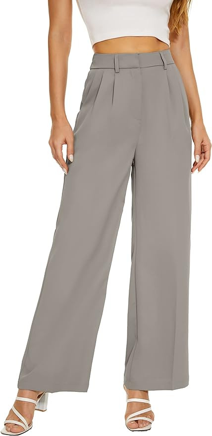 FUNYYZO Wide Leg Pants High Elastic Waisted in The Back Business Work Trousers Long Straight Suit... | Amazon (US)