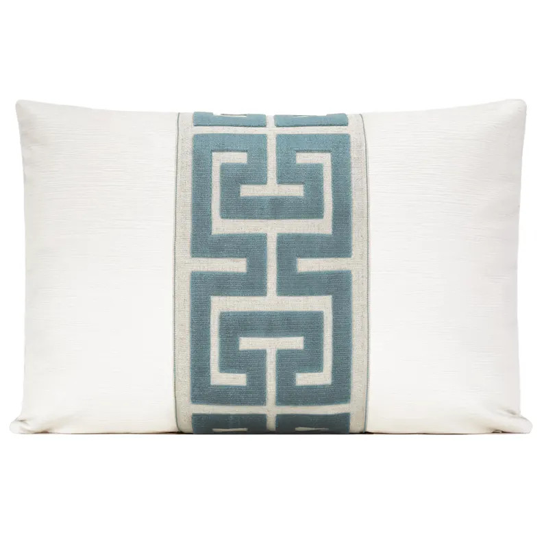 Alabaster Velvet Pillow Cover With Aqua Greek Key Trim 18x18, 20x20, 22x22, 24x24, Lumbar Pillow ... | Etsy (US)