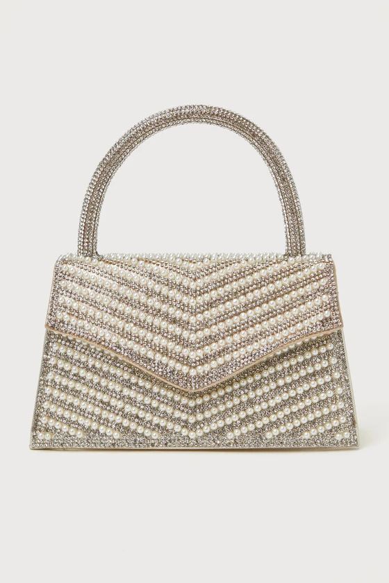 Glittery Aura Gold Rhinestone Pearl Crossbody Mini Bag | Lulus (US)