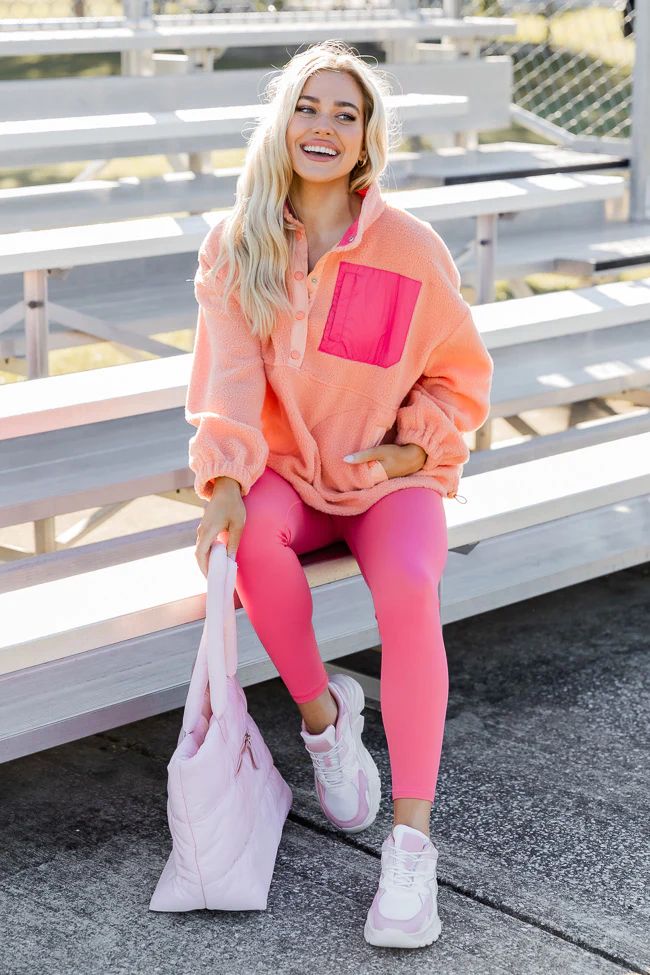 Catch Yourself Orange and Pink Sherpa Button Pullover | Pink Lily