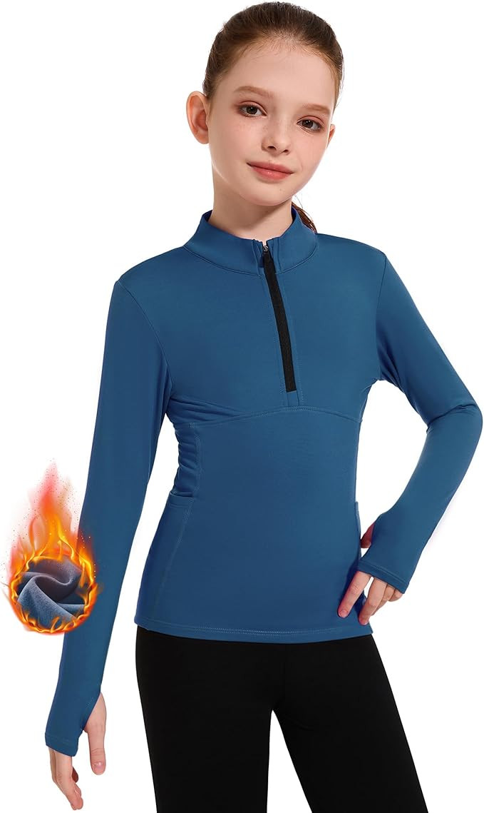 M MOTEEPI Fleece Girls Long Sleeve Shirts Quarter Zip Pullover Equestrian Girls Fall Winter Jacke... | Amazon (US)