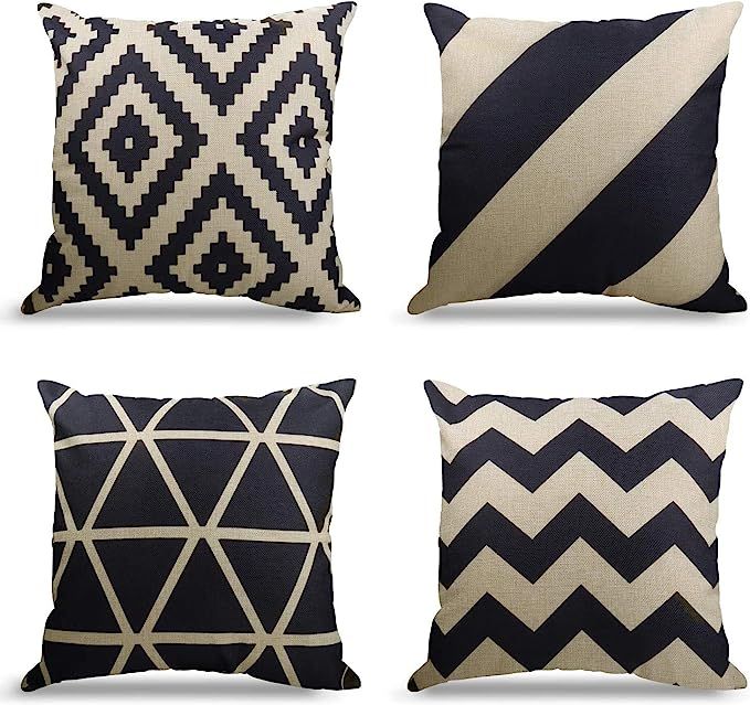 WEYON Set of 4 Decorative Square Cushion Covers,Geometric Pattern for Living Room Sofa Bedroom Of... | Amazon (UK)