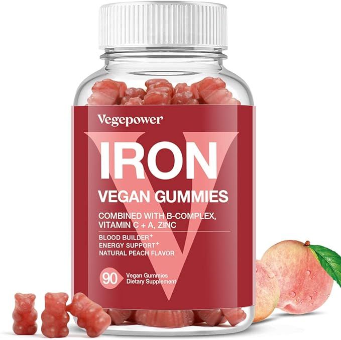 Vegan Iron Gummies Supplement - with Vitamin C, A, B-Complex, Folate, Zinc for Adults & Kids - Bl... | Amazon (US)