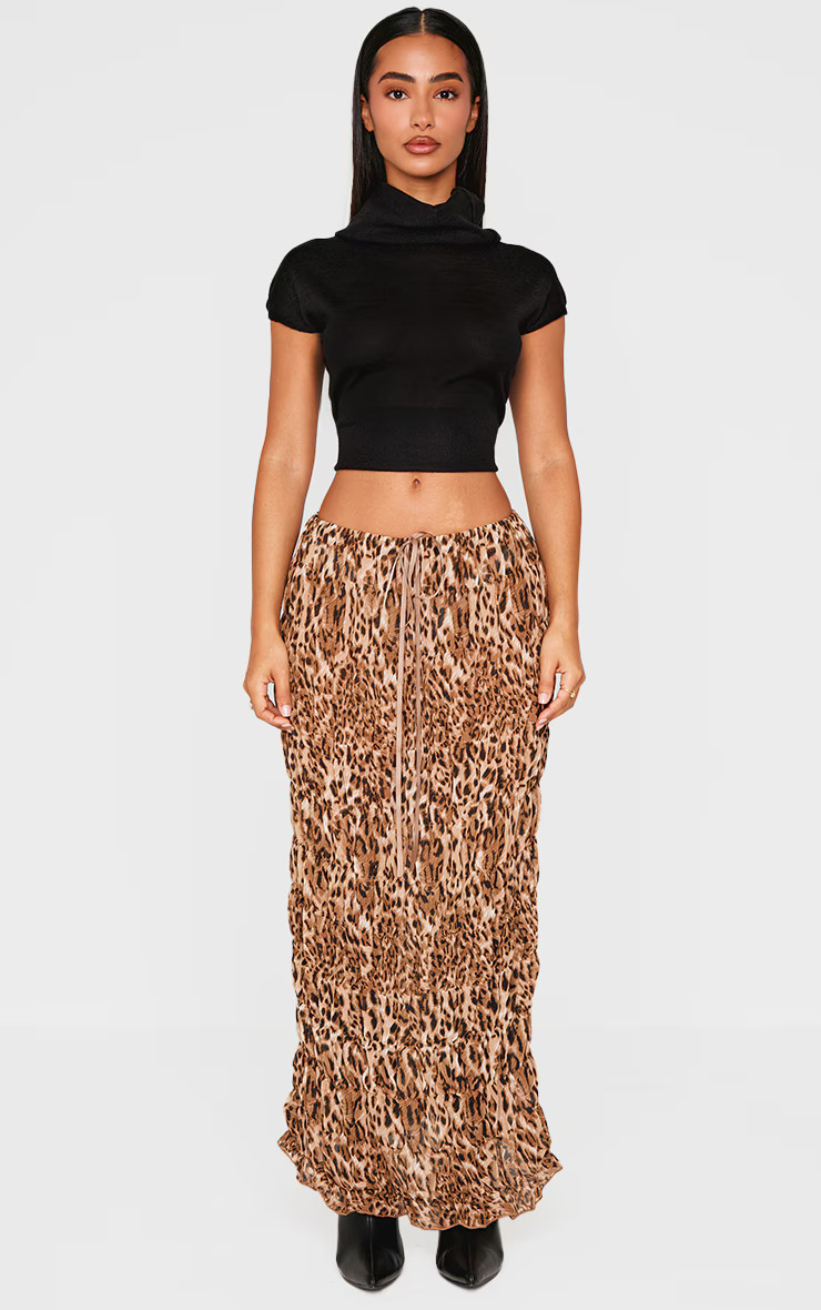 Petite Leopard Print Low Waist Chiffon Maxi Skirt | PrettyLittleThing US