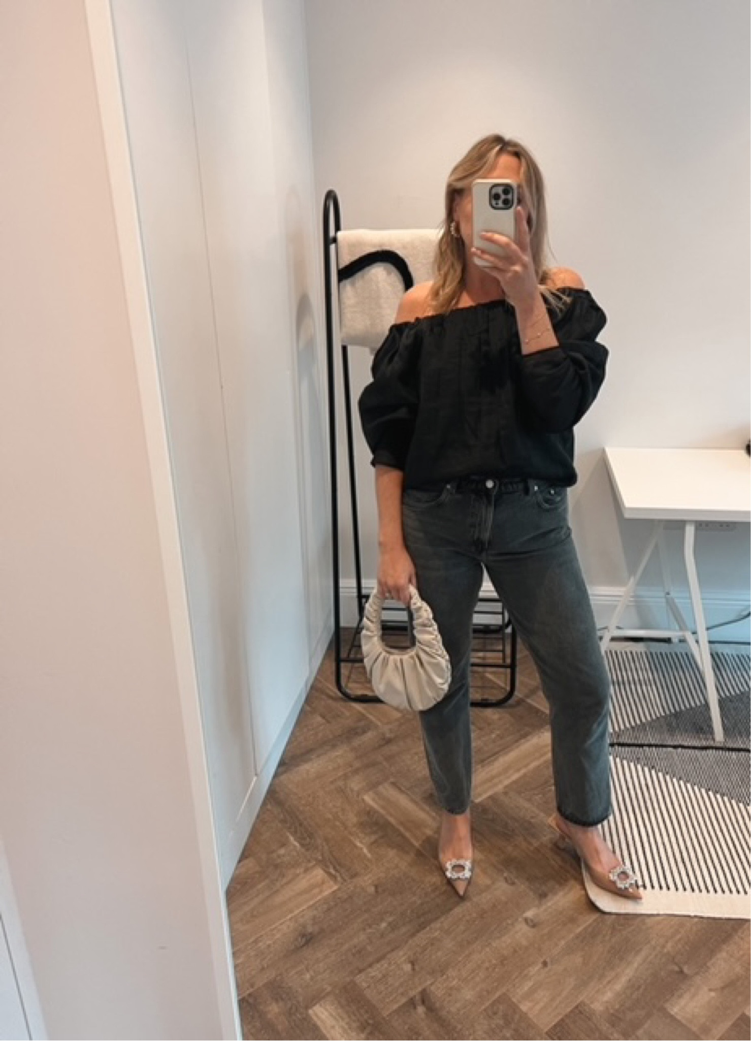 Bardot top, off shoulder top, black top, black jeans, straight jeans, no stretch jeans, slingback heels, Perspex heels, embellished heels, kitten heels, scrunchie bag, top handle bag, date night outfit, brunch outfit, Cos, Arket, Mango, Coggles, H&M

#LTKSeasonal #LTKeurope #LTKstyletip