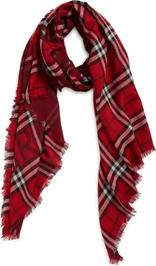 Burberry Wide EKD Check Wool & Silk Fringe Scarf | Nordstrom | Nordstrom