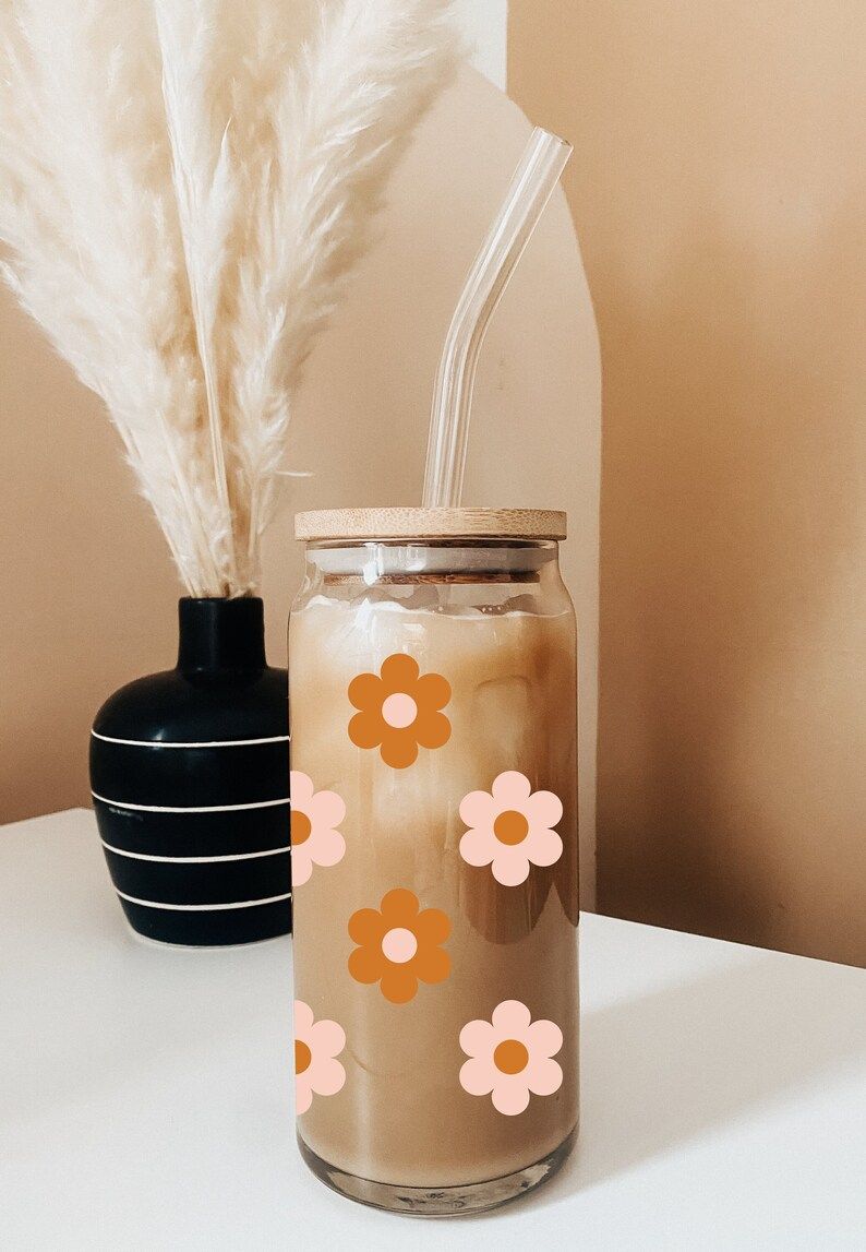 20oz Flower Trendy Iced Coffee Glass  Cute Simple Flower | Etsy | Etsy (US)
