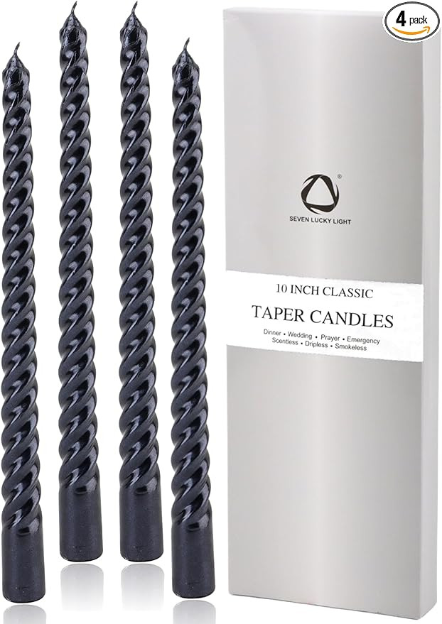 SEVEN LUCKY LIGHT Halloween Candles,10" Metal Style Ture Dripless Black Taper Candles Set of 4, C... | Amazon (US)