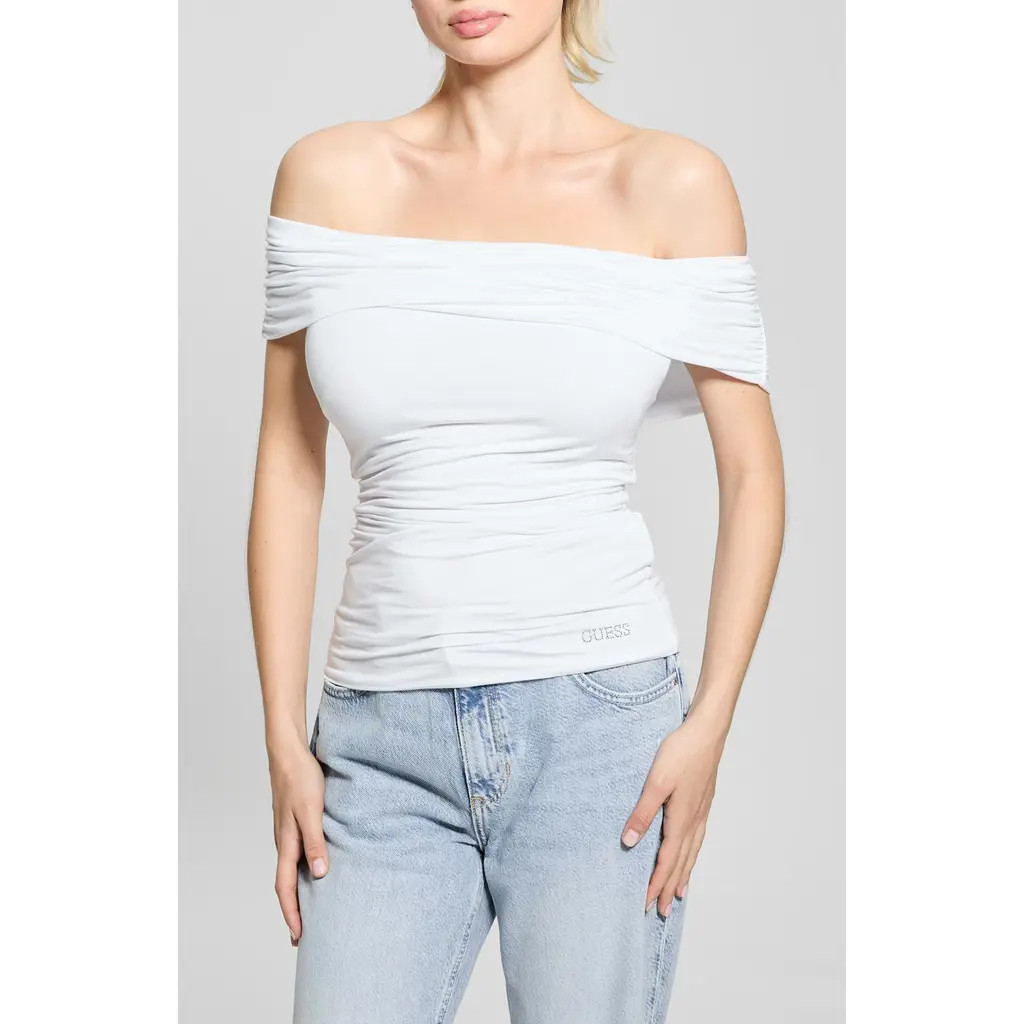 GUESS Off the Shoulder Top in Pure White at Nordstrom, Size Small | Nordstrom