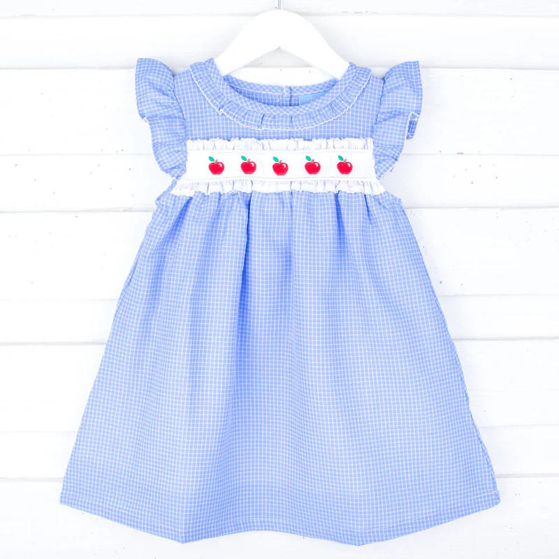 Apple Blue Windowpane Ruffle Collared Dress | Classic Whimsy