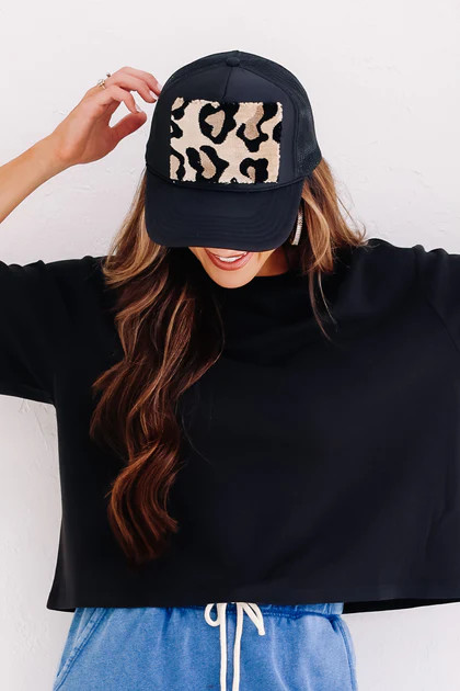 Kilim Trucker Hat - Black w/Leopard | The Willow Tree