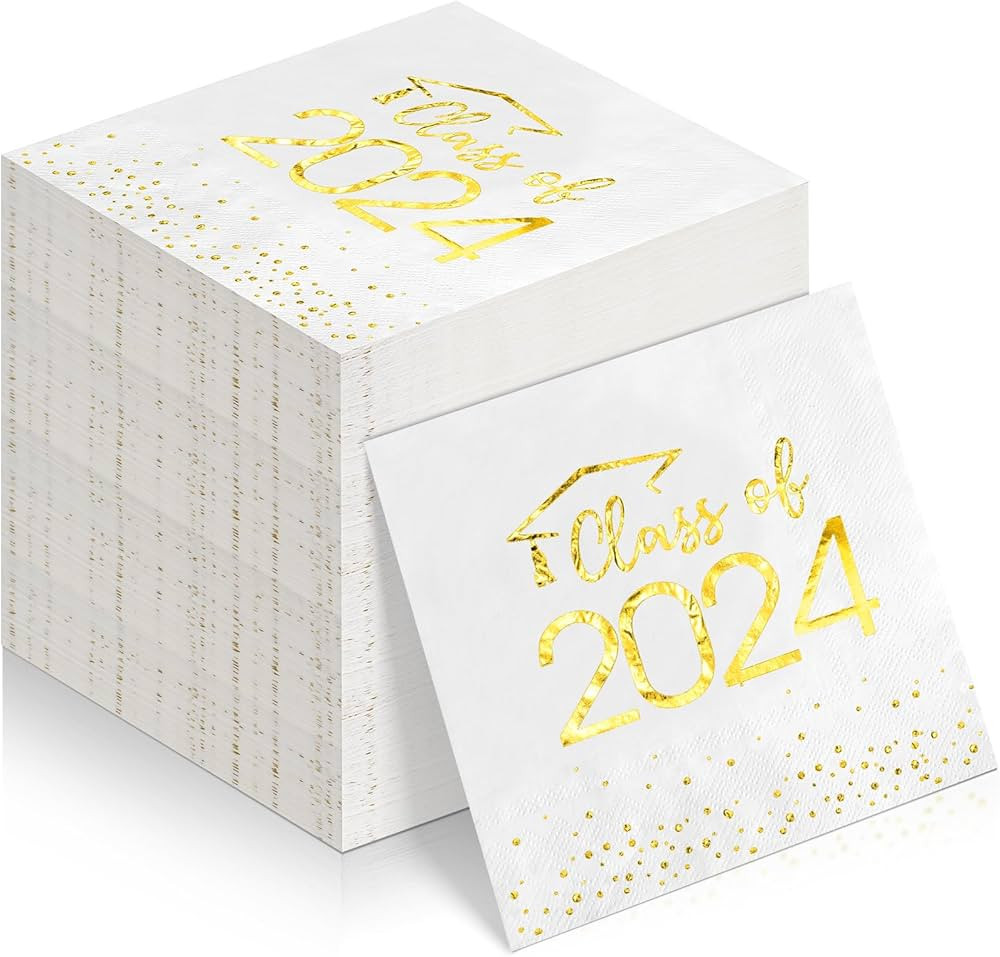 100Pcs Class of 2024 Graduation Napkins, Disposable Congrats Grad Paper Cocktail Napkins Square F... | Amazon (US)