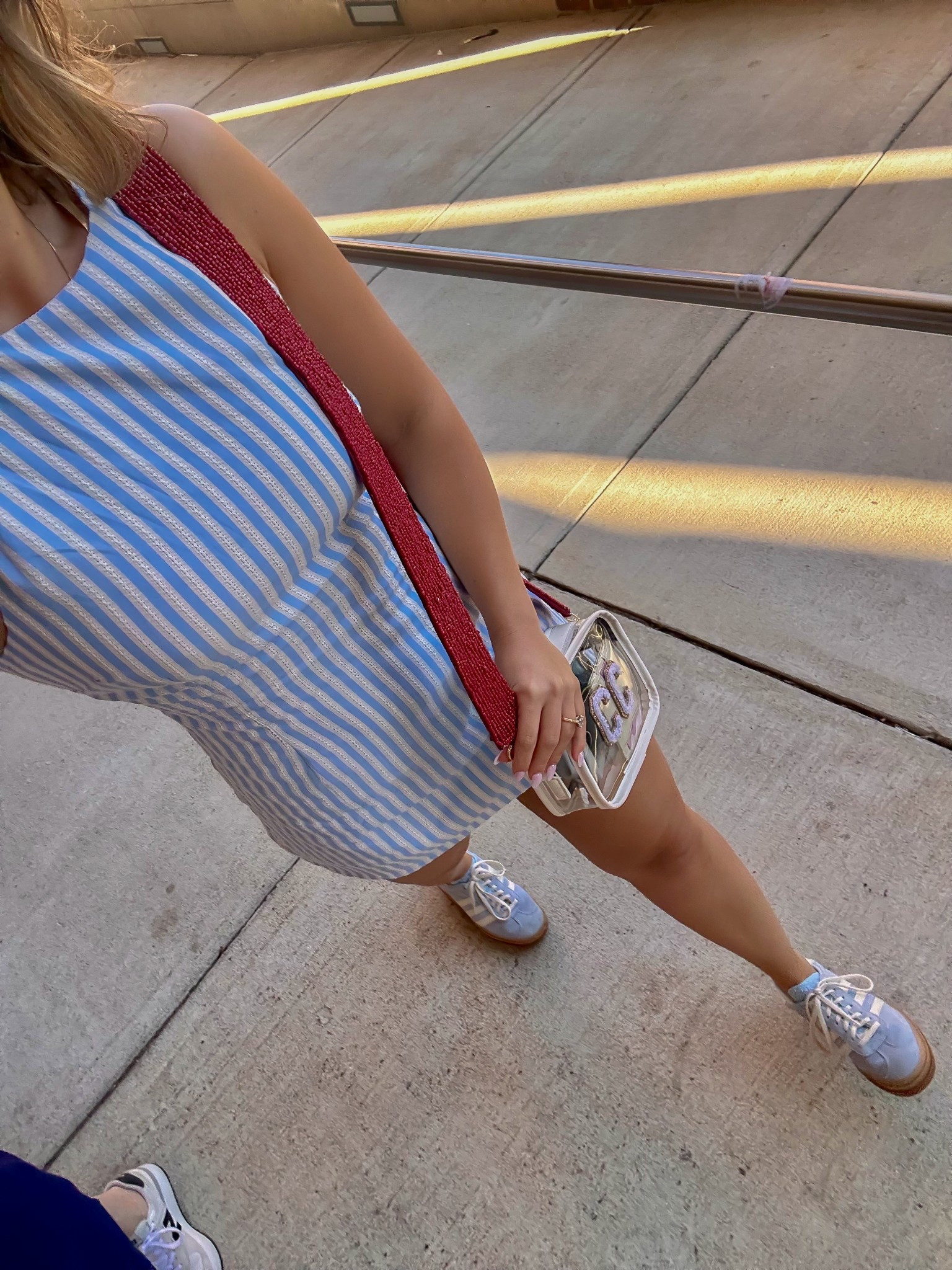 Ole Miss Game Day outfit | Red white blue tailgate outfit | romper playsuit gameday dress | Americana | beaded strap from Kirkland’s | bag from Etsy | Adidas Gazelle shoes powder blue | navy game day | Mississippi | Football | The Grove outfit | 

#LTKParties #LTKSeasonal #LTKStyleTip