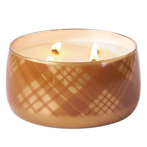 Better Homes & Gardens 4-Wick 60 oz Plaid Glass Jar Candle, Intense Warm Leathered Amber | Walmart (US)